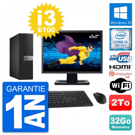 PC Dell 5040 SFF Ecran 22" Core i3-6100 RAM 32Go Disque 2To HDMI Windows 10 Wifi