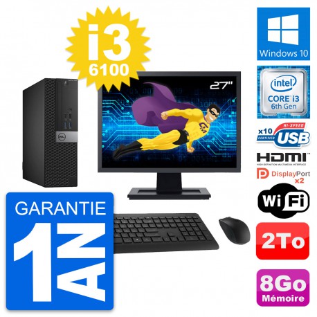PC Dell 5040 SFF Ecran 27" Intel i3-6100 RAM 8Go Disque 2To HDMI Windows 10 Wifi