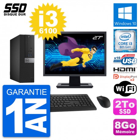 PC Dell OptiPlex 5040 SFF Ecran 27" i3-6100 RAM 8Go SSD 2To HDMI Windows 10 Wifi
