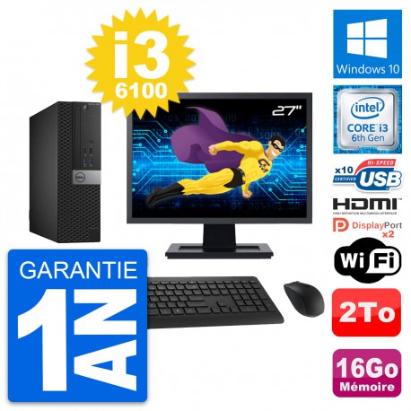 PC Dell 5040 SFF Ecran 27" Core i3-6100 RAM 16Go Disque 2To HDMI Windows 10 Wifi