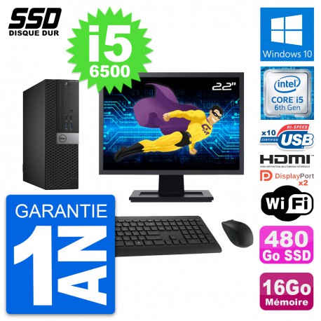 PC Dell 5040 SFF Ecran 22" Intel i5-6500 RAM 16Go SSD 480Go HDMI Windows 10 Wifi