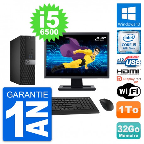 PC Dell 5040 SFF Ecran 22" Core i5-6500 RAM 32Go Disque 1To HDMI Windows 10 Wifi