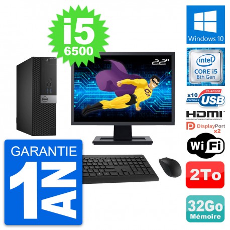 PC Dell 5040 SFF Ecran 22" Core i5-6500 RAM 32Go Disque 2To HDMI Windows 10 Wifi