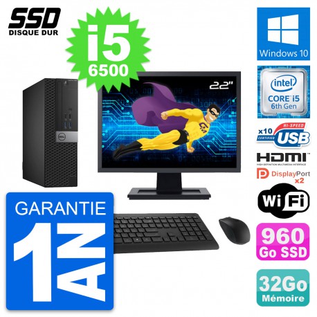 PC Dell 5040 SFF Ecran 22" Intel i5-6500 RAM 32Go SSD 960Go HDMI Windows 10 Wifi