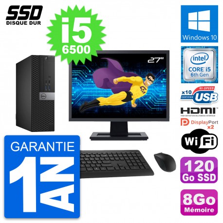 PC Dell 5040 SFF Ecran 27" Intel i5-6500 RAM 8Go SSD 120Go HDMI Windows 10 Wifi