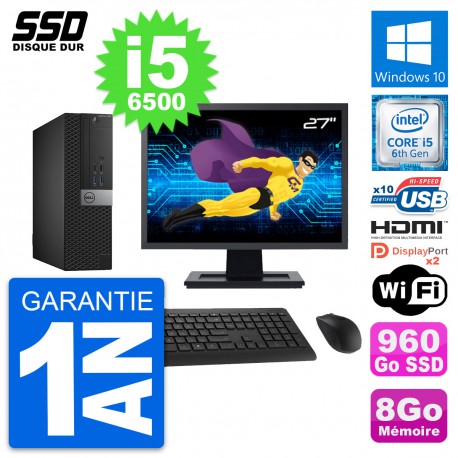 PC Dell 5040 SFF Ecran 27" Intel i5-6500 RAM 8Go SSD 960Go HDMI Windows 10 Wifi