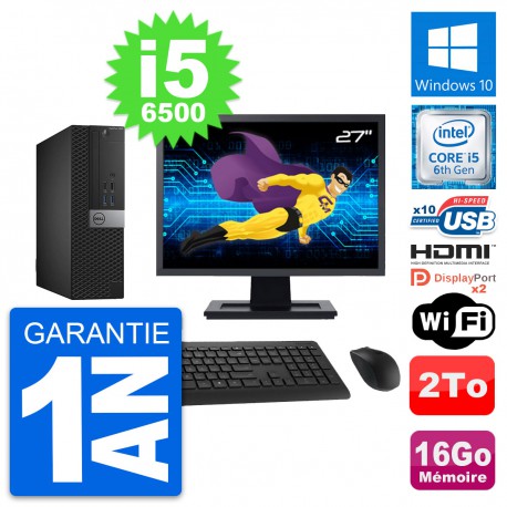 PC Dell 5040 SFF Ecran 27" Core i5-6500 RAM 16Go Disque 2To HDMI Windows 10 Wifi