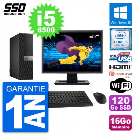 PC Dell 5040 SFF Ecran 27" Intel i5-6500 RAM 16Go SSD 120Go HDMI Windows 10 Wifi