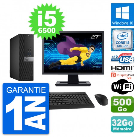 PC Dell 5040 SFF Ecran 27" i5-6500 RAM 32Go Disque 500Go HDMI Windows 10 Wifi