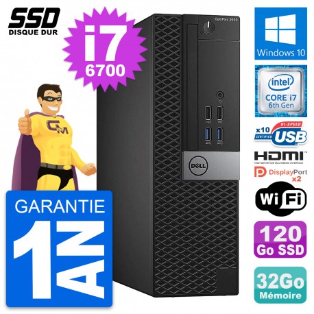 PC Dell OptiPlex 5040 SFF Intel i7-6700 RAM 32Go SSD 120Go HDMI Windows 10 Wifi