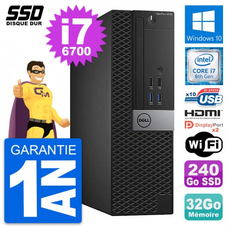 PC Dell OptiPlex 5040 SFF Intel i7-6700 RAM 32Go SSD 240Go HDMI Windows 10 Wifi