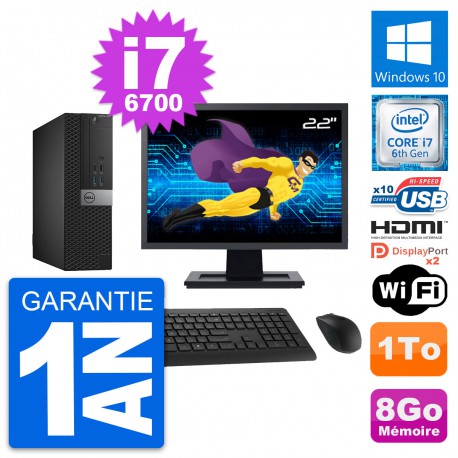 PC Dell 5040 SFF Ecran 22" i7-6700 RAM 8Go Disque Dur 1To HDMI Windows 10 Wifi