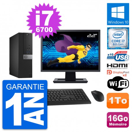 PC Dell 5040 SFF Ecran 22" Core i7-6700 RAM 16Go Disque 1To HDMI Windows 10 Wifi