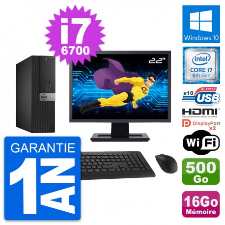 PC Dell 5040 SFF Ecran 22" i7-6700 RAM 16Go Disque 500Go HDMI Windows 10 Wifi