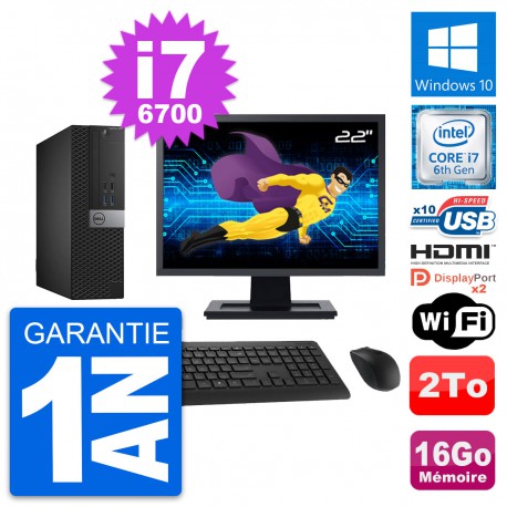 PC Dell 5040 SFF Ecran 22" Core i7-6700 RAM 16Go Disque 2To HDMI Windows 10 Wifi
