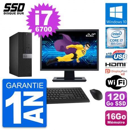 PC Dell 5040 SFF Ecran 22" Intel i7-6700 RAM 16Go SSD 120Go HDMI Windows 10 Wifi