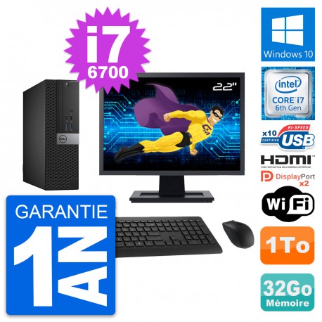 PC Dell 5040 SFF Ecran 22" Core i7-6700 RAM 32Go Disque 1To HDMI Windows 10 Wifi