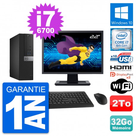 PC Dell 5040 SFF Ecran 22" Core i7-6700 RAM 32Go Disque 2To HDMI Windows 10 Wifi