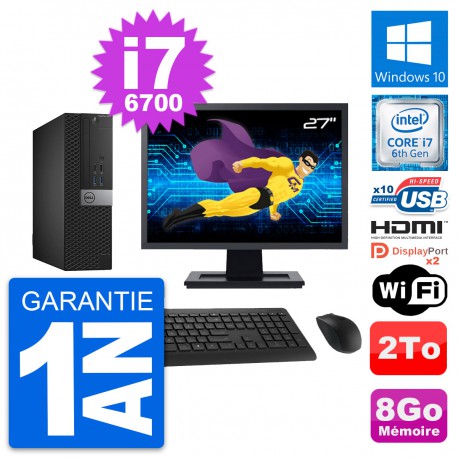 PC Dell 5040 SFF Ecran 27" Intel i7-6700 RAM 8Go Disque 2To HDMI Windows 10 Wifi