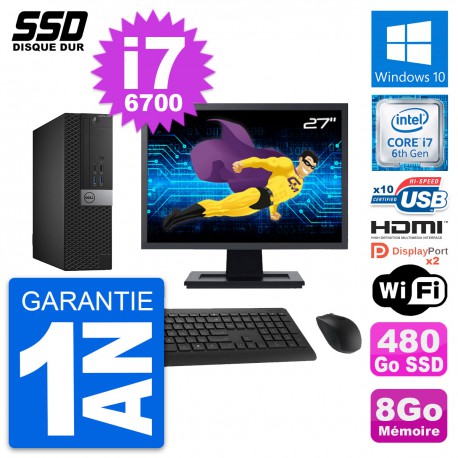 PC Dell 5040 SFF Ecran 27" Intel i7-6700 RAM 8Go SSD 480Go HDMI Windows 10 Wifi