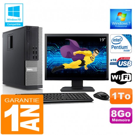 PC DELL 990 SFF Intel G840 Ram 8Go Disque 1 To Wifi W7 Ecran 19"