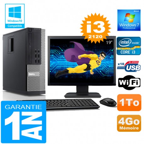 PC DELL 990 SFF Core I3-2120 Ram 4Go Disque 1 To Wifi W7 Ecran 19"