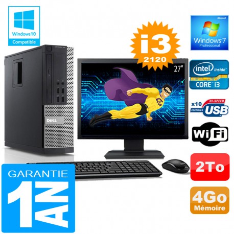 PC DELL 990 SFF Core I3-2120 Ram 4Go Disque 2 To Wifi W7 Ecran 27"