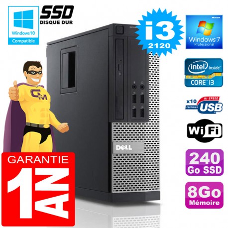 PC DELL 990 SFF Core I3-2120 Ram 8Go Disque 240 Go SSD Wifi W7