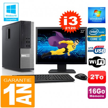 PC DELL 990 SFF Core I3-2120 Ram 16Go Disque 2 To Wifi W7 Ecran 22"