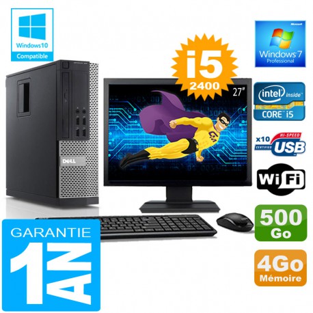 PC DELL 990 SFF Core I5-2400 Ram 4Go Disque 500 Go Wifi W7 Ecran 27"