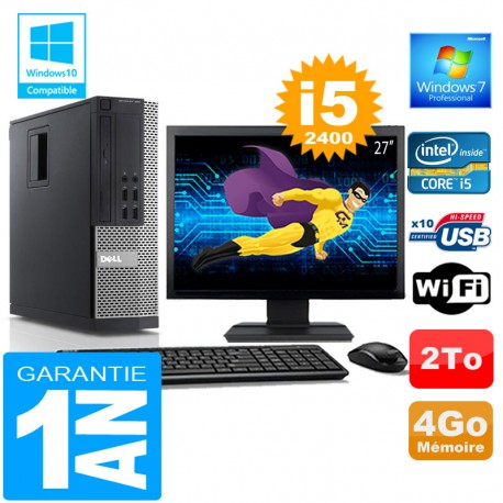 PC DELL 990 SFF Core I5-2400 Ram 4Go Disque 2 To Wifi W7 Ecran 27"