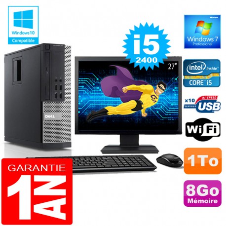 PC DELL 990 SFF Core I5-2400 Ram 8Go Disque 1 To Wifi W7 Ecran 27"