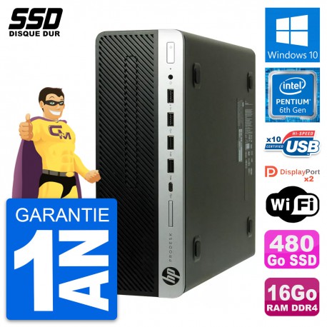 PC HP ProDesk 600 G3 SFF Intel Pentium G4400 RAM 16Go SSD 480Go Windows 10 Wifi