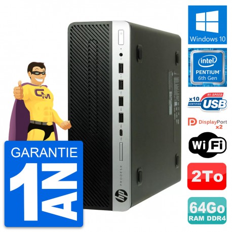 PC HP ProDesk 600 G3 SFF Intel Pentium G4400 RAM 64Go Disque 2To Windows 10 Wifi