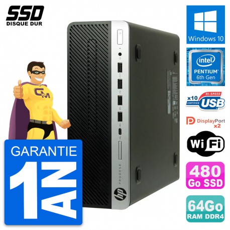 PC HP ProDesk 600 G3 SFF Intel Pentium G4400 RAM 64Go SSD 480Go Windows 10 Wifi