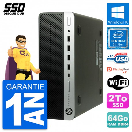 PC HP ProDesk 600 G3 SFF Intel Pentium G4400 RAM 64Go SSD 2To Windows 10 Wifi