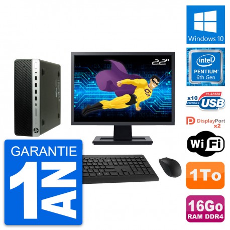 PC HP 600 G3 SFF Ecran 22" Intel G4400 RAM 16Go Disque Dur 1To Windows 10 Wifi