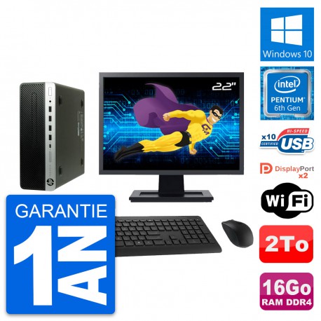 PC HP 600 G3 SFF Ecran 22" Intel G4400 RAM 16Go Disque Dur 2To Windows 10 Wifi