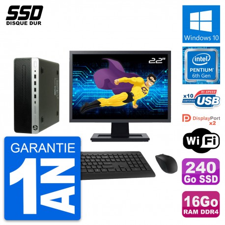 PC HP ProDesk 600 G3 SFF Ecran 22" G4400 RAM 16Go SSD 240Go Windows 10 Wifi