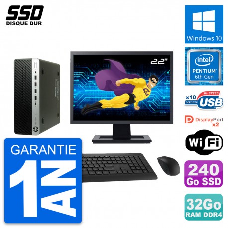 PC HP ProDesk 600 G3 SFF Ecran 22" G4400 RAM 32Go SSD 240Go Windows 10 Wifi