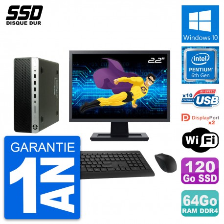 PC HP ProDesk 600 G3 SFF Ecran 22" G4400 RAM 64Go SSD 120Go Windows 10 Wifi