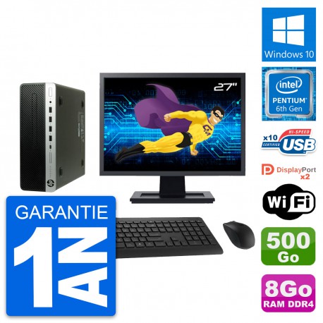 PC HP ProDesk 600 G3 SFF Ecran 27" G4400 RAM 8Go Disque 500Go Windows 10 Wifi