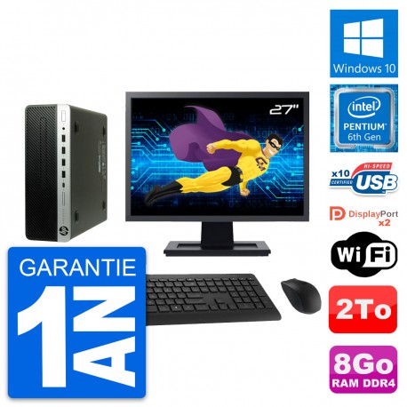 PC HP ProDesk 600 G3 SFF Ecran 27" G4400 RAM 8Go Disque Dur 2To Windows 10 Wifi