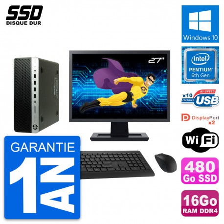 PC HP ProDesk 600 G3 SFF Ecran 27" G4400 RAM 16Go SSD 480Go Windows 10 Wifi