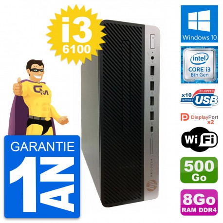 PC HP ProDesk 600 G3 SFF Intel i3-6100 RAM 8Go Disque Dur 500Go Windows 10 Wifi