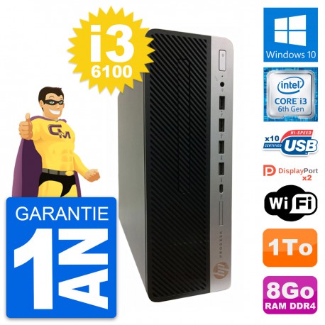 PC HP ProDesk 600 G3 SFF Intel i3-6100 RAM 8Go Disque Dur 1To Windows 10 Wifi