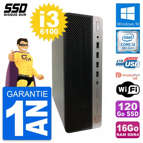 PC HP ProDesk 600 G3 SFF Intel Core i3-6100 RAM 16Go SSD 120Go Windows 10 Wifi