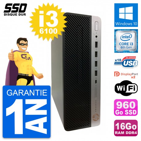 PC HP ProDesk 600 G3 SFF Intel Core i3-6100 RAM 16Go SSD 960Go Windows 10 Wifi
