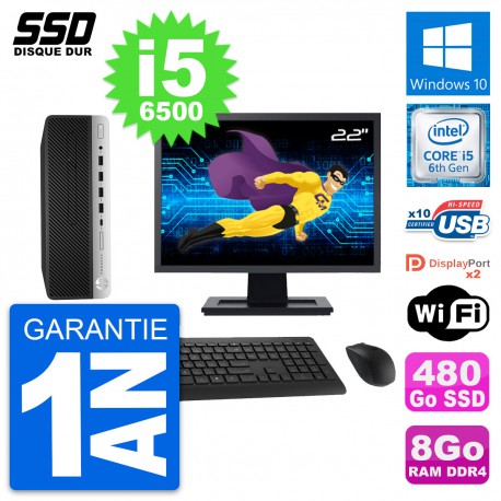 PC HP ProDesk 600 G3 SFF Ecran 22" i5-6500 RAM 8Go SSD 480Go Windows 10 Wifi
