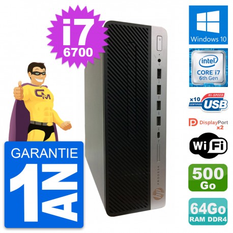 PC HP ProDesk 600 G3 SFF Intel i7-6700 RAM 64Go Disque Dur 500Go Windows 10 Wifi